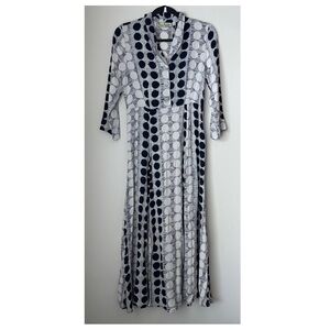 Loco Lindo 1940s Sleeved Vintage Day Dress Size Small Polka Dots Blue White